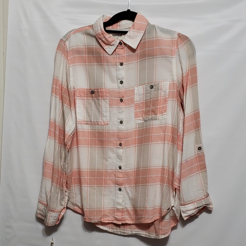 GARAGE‎ Pink and White Plaid Button Down Shirt